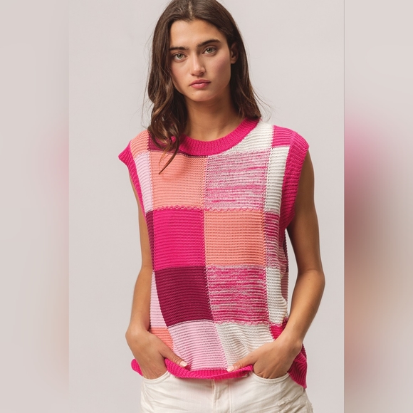 BiBi Color Block Round Neck Sweater Vest - Picture 1 of 5